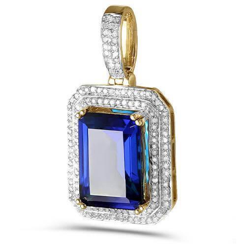 10KY 0.50CTW DIAMOND 2-ROW PENDANT WITH 7.00CT SYN - Johnny Dang & Co