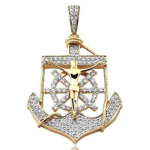 14KY 1.75CTW DIAMOND ANCHOR JESUS PENDANT - Johnny Dang & Co