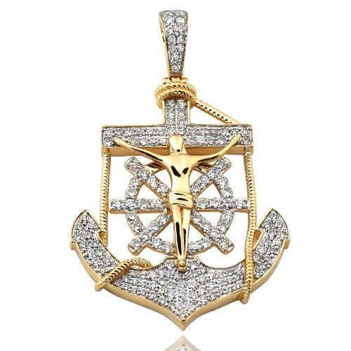 10KY 4.00 CTW DIAMOND ANCHOR JESUS PENDANT - Johnny Dang & Co