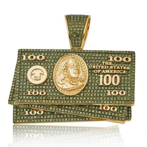 10KY 2.25CTW GREEN DIAMOND $100 MONEY STACK PENDAN