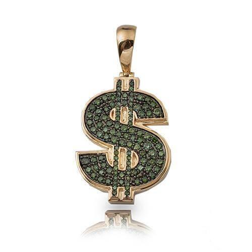 10KY 2.25CTW GREEN DIAMOND $ DOLLAR SIGN PENDANT - Johnny Dang & Co