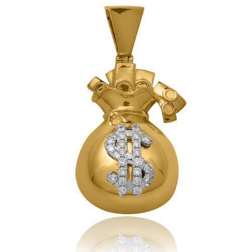 10KY 0.50CTW DIAMOND $ MONEY BAG PENDANT - Johnny Dang & Co
