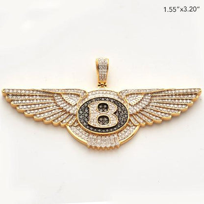 10KY 3.75CTW BLACK AND WHITE DIAMOND B AUTO EMBLEM - Johnny Dang & Co