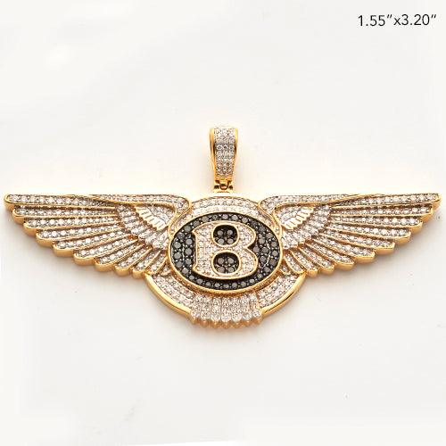 10KY 3.75CTW BLACK AND WHITE DIAMOND B AUTO EMBLEM - Johnny Dang & Co