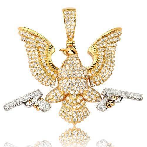 14YK+W 4.55CTW DIAMOND 'EAGLE WITH GUNS' PENDANT - Johnny Dang & Co