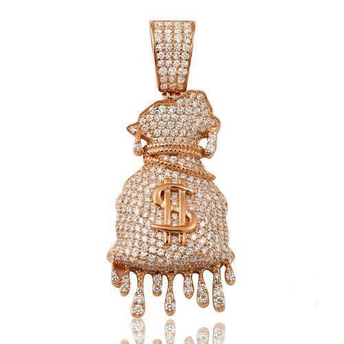 14KR 3.65CTW DIAMOND DRIPPING MONEY BAG PENDANT - Johnny Dang & Co
