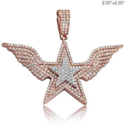 14KR+W 3.55CTW DIAMOND 3-D STAR WITH WINGS PENDANT - Johnny Dang & Co