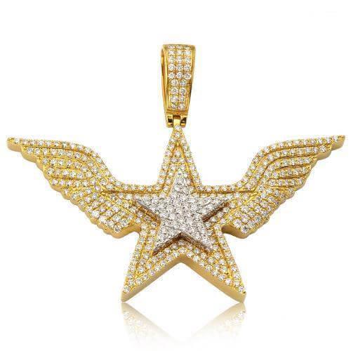 14KY+W 3.55CTW DIAMOND 3-D STAR WITH WINGS PENDANT - Johnny Dang & Co