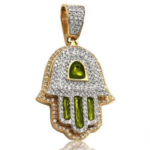 14KY 0.80CTW DIAMOND HAMZA PENDANT WITH GREEN - Johnny Dang & Co