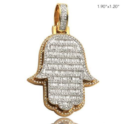 14KY 1.75CTW BAGUETTE DIAMOND 3-D HAMZA PENDANT - Johnny Dang & Co