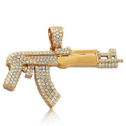 14KY 3.20CTW DIAMOND AK-47 GUN PENDANT - Johnny Dang & Co