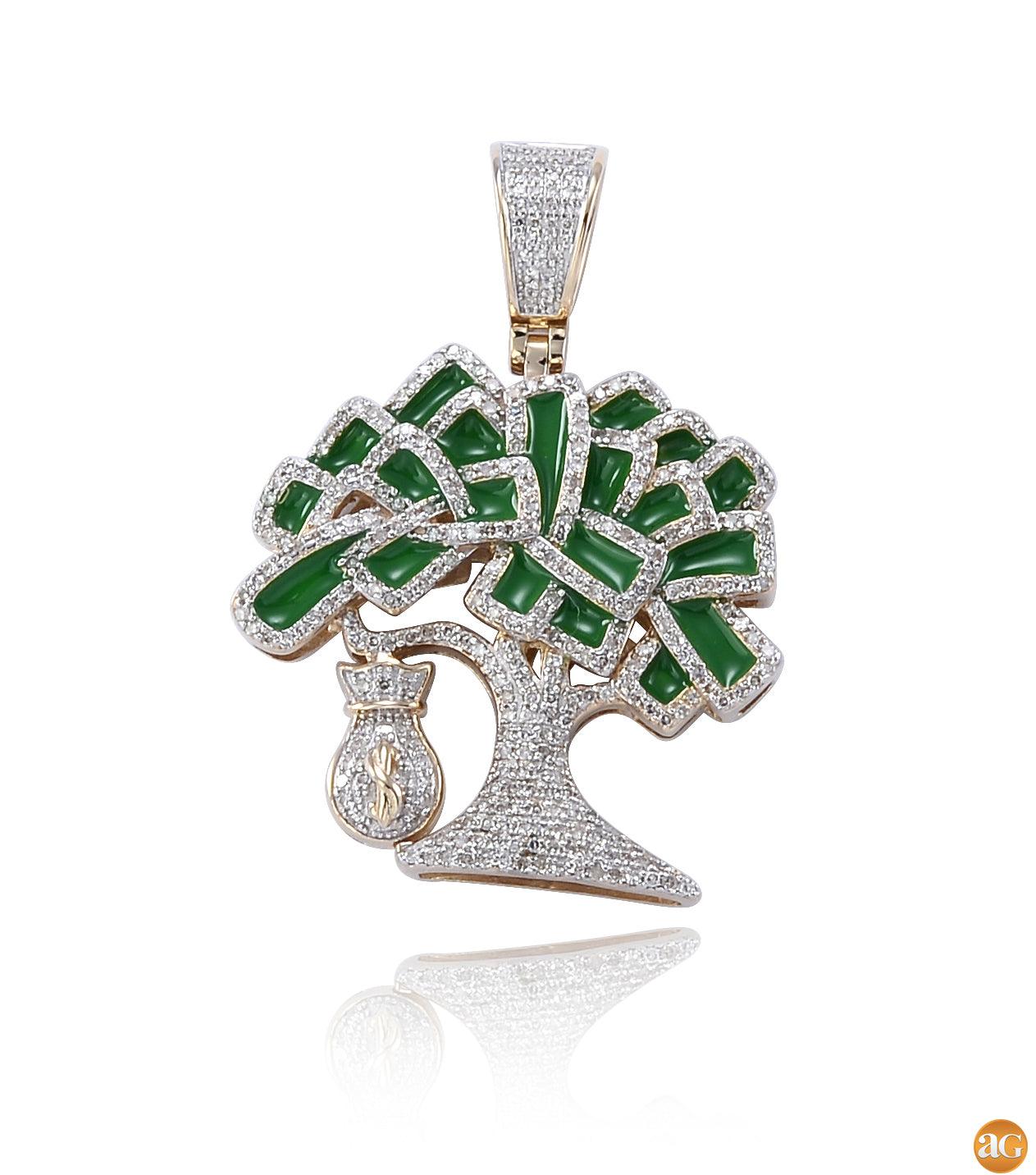 10KY 0.65CTW DIAMOND MONEY TREE PENDANT WITH GREEN - Johnny Dang & Co