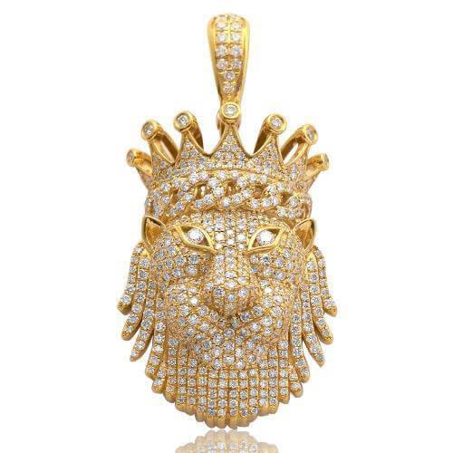 14KY 2.70CTW DIAMOND LION HEAD WITH CROWN - Johnny Dang & Co