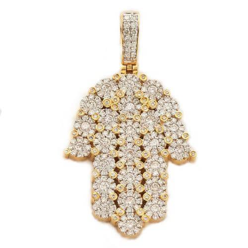 14KY 2.10CTW DIAMOND ROUND CLUSTER HAMZA PENDANT - Johnny Dang & Co