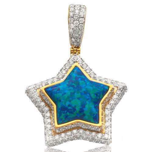 10KY 3.60CTW DIAMOND AND GREEN OPAL STAR PENDANT - Johnny Dang & Co