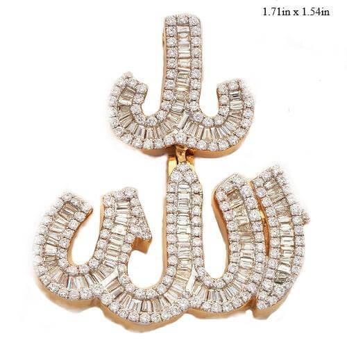 14KY 4.00CTW BAGUETTE DIAMOND 'ALLAH' PENDANT - Johnny Dang & Co
