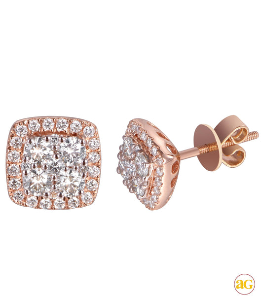 14KR 1.00CTW DIAMOND SQUARE SHAPED CLUSTER EARRING - Johnny Dang & Co