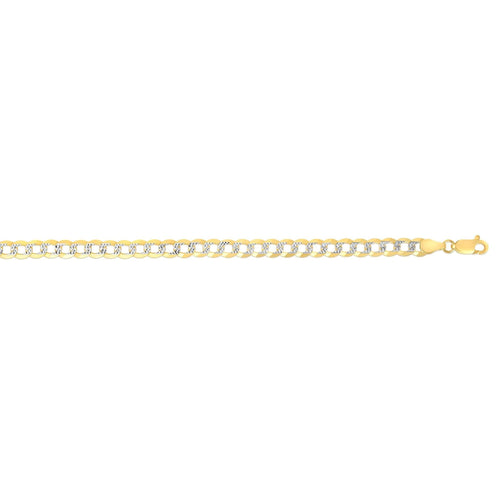 14kt Gold 20 inches Yellow+White Finish 4.6mm Diamond Cut Comfort Pave Curb Chain with Lobster Clasp