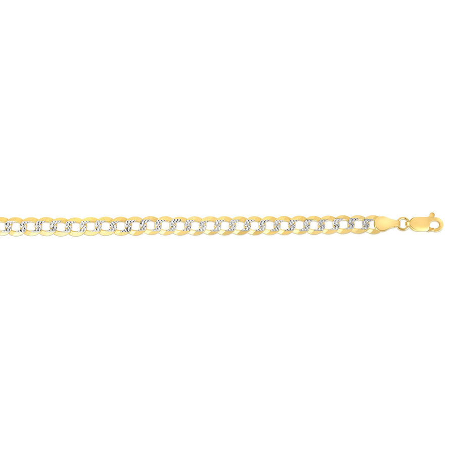 14kt Gold 20 inches Yellow+White Finish 5.7mm Diamond Cut Comfort Pave Curb Chain with Lobster Clasp
