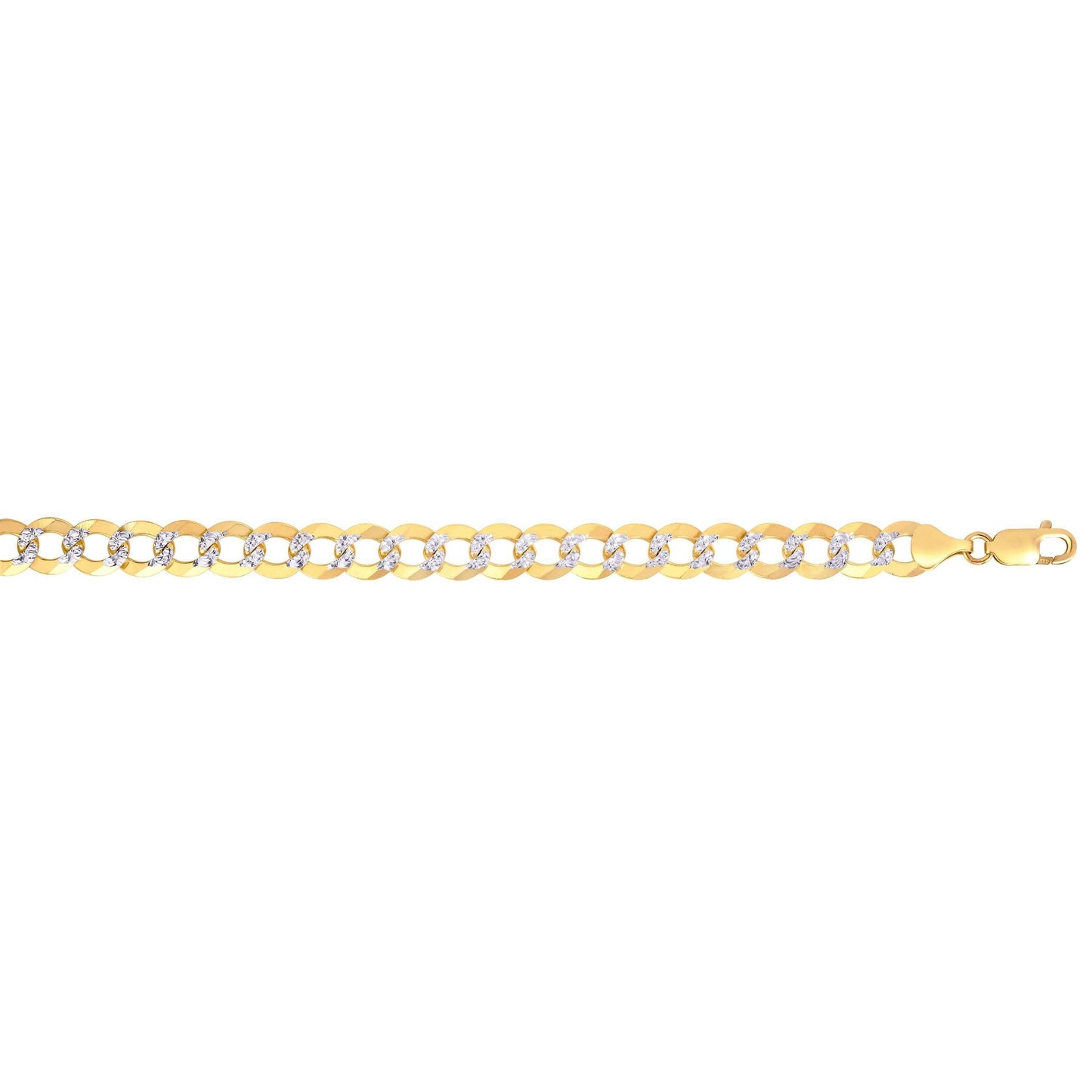 14kt Gold 8.75 inches Yellow+White Finish 12.18mm Pave Curb Link Comfort Pave Curb Bracelet with Lobster Clasp - Johnny Dang & Co