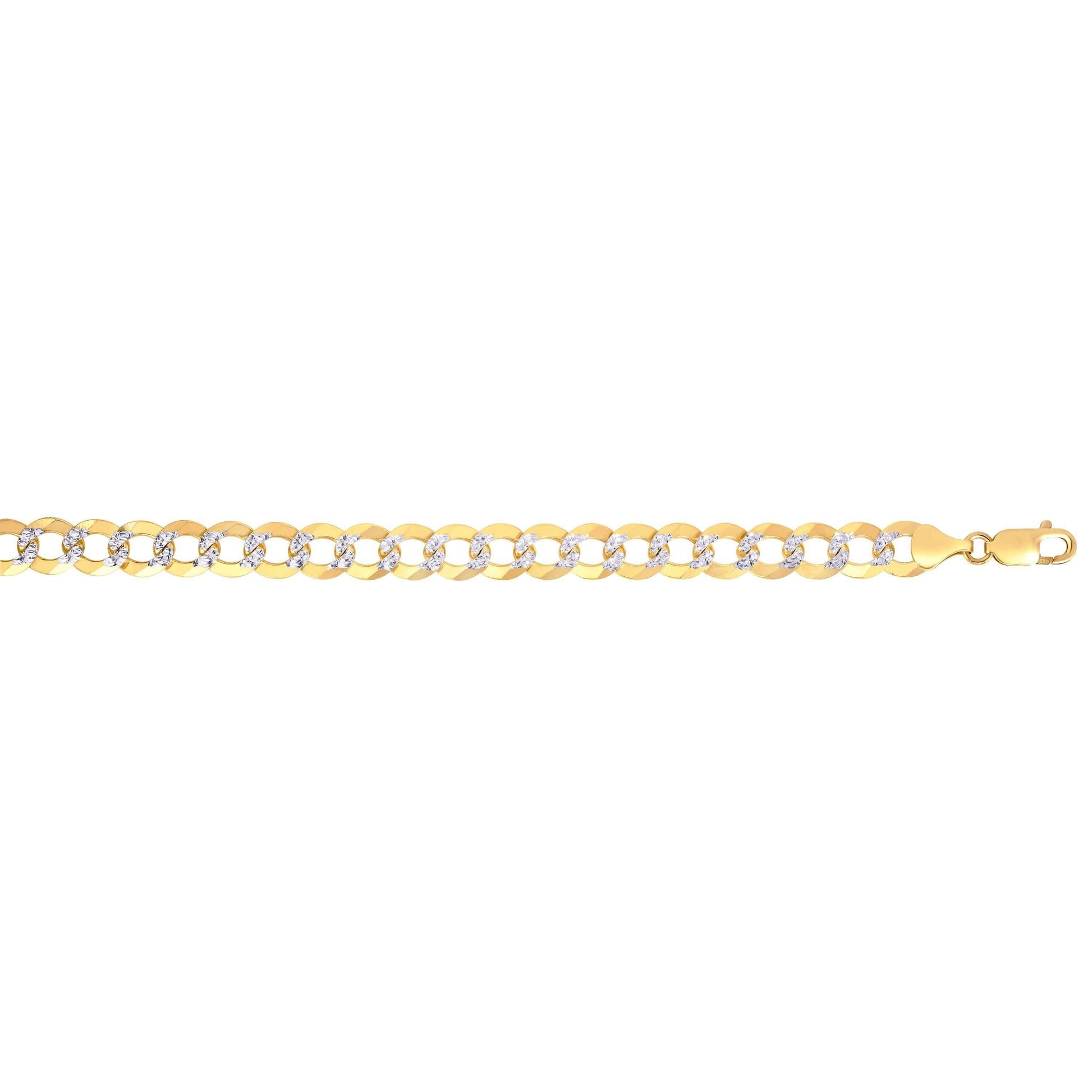 14kt Gold 8.75 inches Yellow+White Finish 12.18mm Pave Curb Link Comfort Pave Curb Bracelet with Lobster Clasp - Johnny Dang & Co