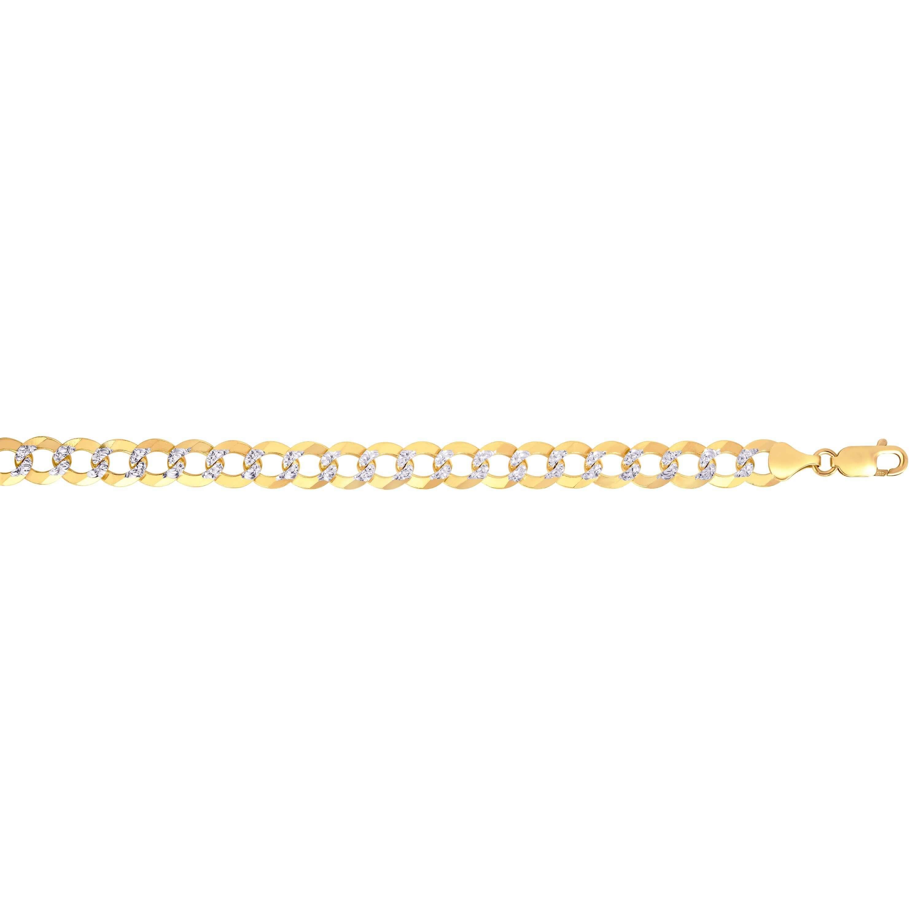 14kt Gold 8.75 inches Yellow+White Finish 12.18mm Pave Curb Link Comfort Pave Curb Bracelet with Lobster Clasp - Johnny Dang & Co