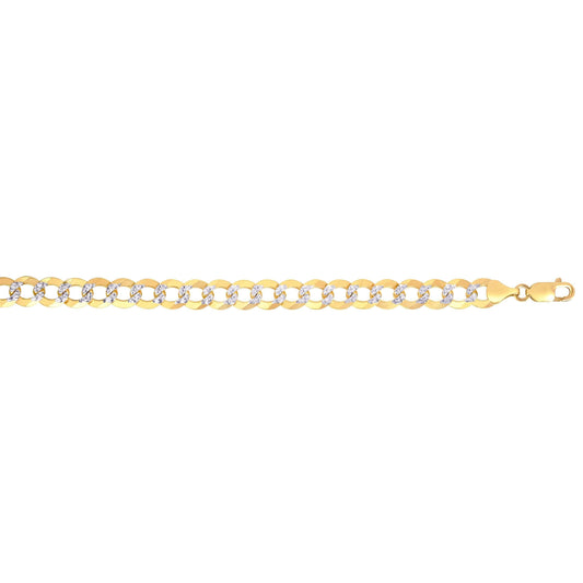 14kt Gold 8.75 inches Yellow+White Finish 12.18mm Pave Curb Link Comfort Pave Curb Bracelet with Lobster Clasp - Johnny Dang & Co