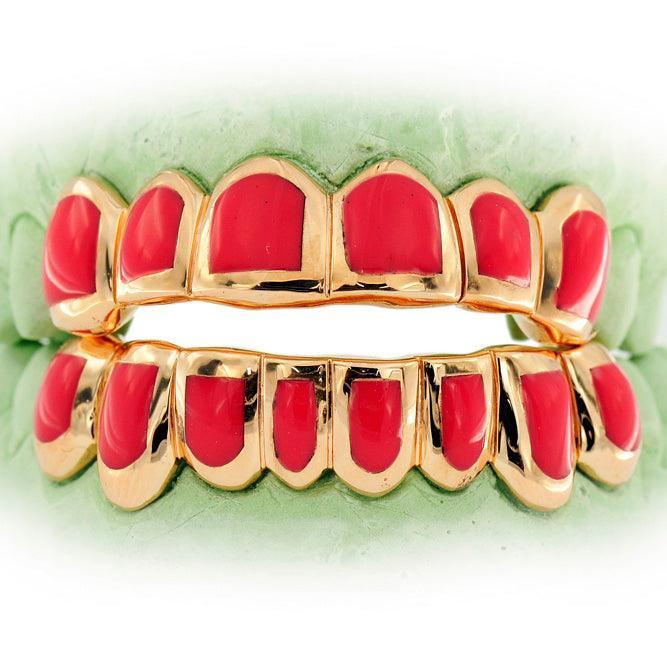 JDTK-CPG3002 CANDY PAINT FOURTEEN TEETH GOLD GRILL WITH LIGHT RED ENA - Johnny Dang & Co