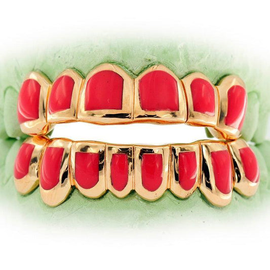 JDTK-CPG3002 CANDY PAINT FOURTEEN TEETH GOLD GRILL WITH LIGHT RED ENA - Johnny Dang & Co