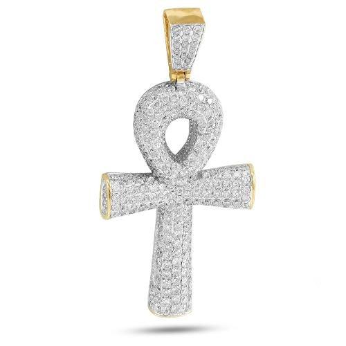 10KY 5.00CTW DIAMOND ROUNDED ANKH CROSS PENDANT - Johnny Dang & Co