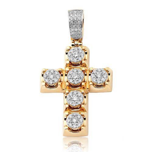 14KY 1.65CTW DIAMOND ROUND CLUSTER PRONG SET CROSS - Johnny Dang & Co