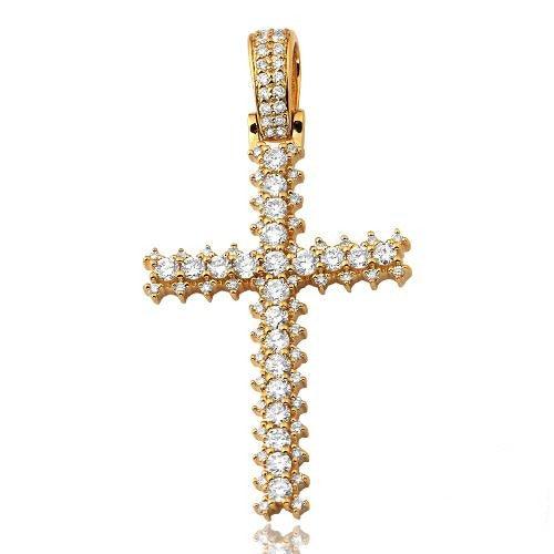 14KY 1.50CTW DIAMOND CROSS WITH 3-PRONG DIAMOND BO - Johnny Dang & Co