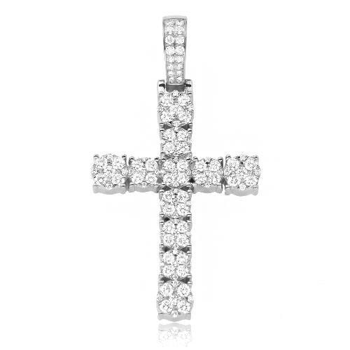 14KW 2.50CTW FLOWER DIAMOND CROSS PENDANT - Johnny Dang & Co