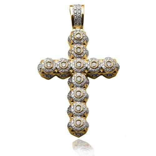14KY 2.15CTW DIAMOND CROSS PENDANT - ROUND CLUSTER - Johnny Dang & Co