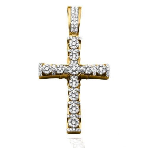 14KY 2.75CTW DIAMOND ROUND CLUSTER CROSS PENDANT - - Johnny Dang & Co