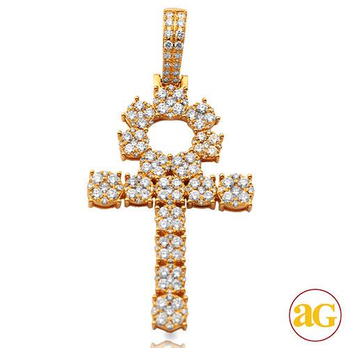 14KY 3.00CTW DIAMOND ROUND CLUSTER ANKH CROSS PEND - Johnny Dang & Co