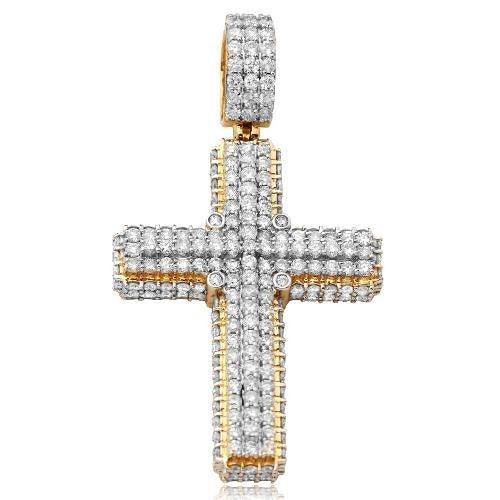 14KY 5.00CTW DIAMOND PRONG SET 3 ROW 3-D CROSS PEN - Johnny Dang & Co