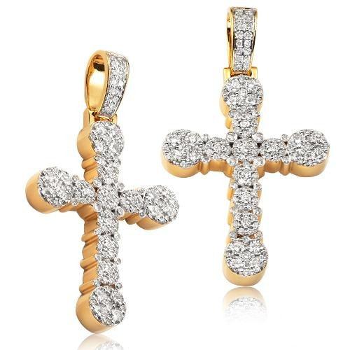 14KY 2.75CTW ROUND CLUSTER DIAMOND CROSS - BEZEL P - Johnny Dang & Co