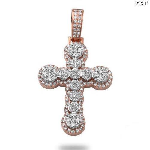 14KR+W 2.30CTW DIAMOND ROUND CLUSTER FLARED CROSS - Johnny Dang & Co