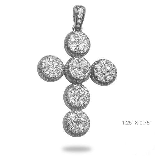 14KW 1.20CTW DIAMOND ROUND CLUSTER CROSS WITH - Johnny Dang & Co
