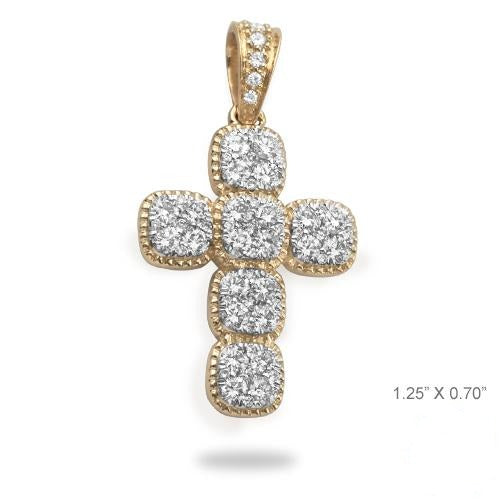 14KY 1.40CTW DIAMOND SQUARE CLUSTER CROSS WITH