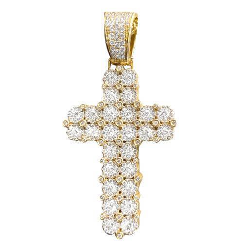 10KY 2.65CTW DIAMOND TWO ROW CLUSTER CROSS PENDANT - Johnny Dang & Co