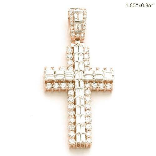 14KY+W 3.25CTW BAGUETTE DIAMOND 2-ROW CROSS - Johnny Dang & Co