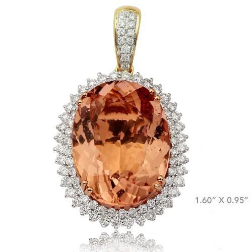 14KR 1.85CTW DIAMOND + MORGANITE PENDANT W/2 ROW B - Johnny Dang & Co
