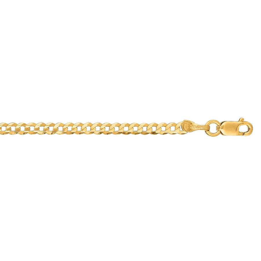 14kt Yellow Gold 10 inches 2.60mm Shiny Curb Type Chain Anklet with Lobster Clasp