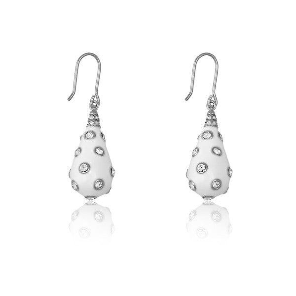 Sterling Silver White Enamel and Crystal Teardrop Shaped Earrings - Johnny Dang & Co