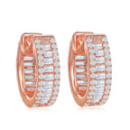 Sterling Silver Baguette CZ Small Hoop Earrings - Rose Gold Plated - Johnny Dang & Co