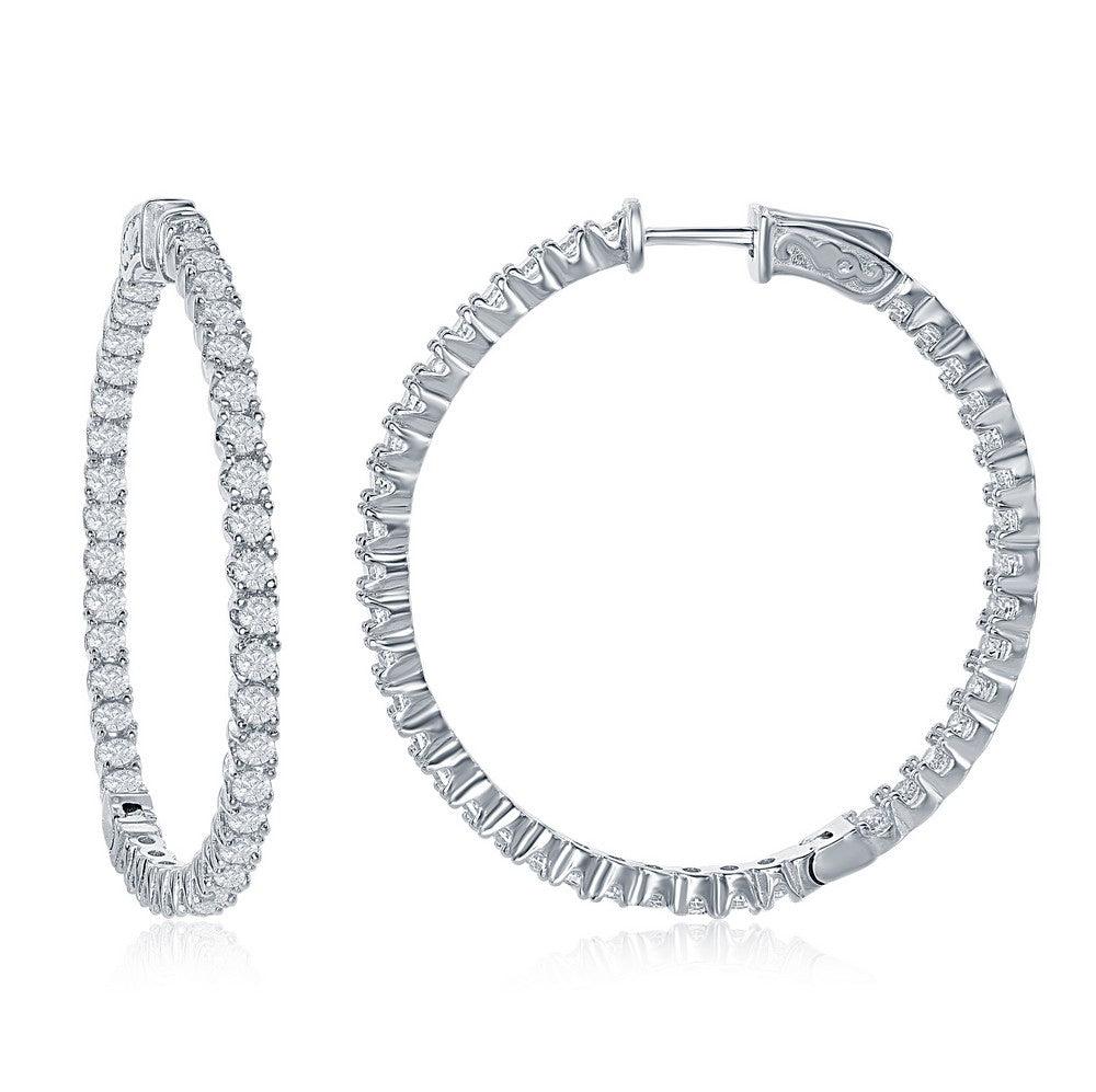 Sterling Silver 3x45mm Inside-Outside CZ Hoop Earrings - Johnny Dang & Co