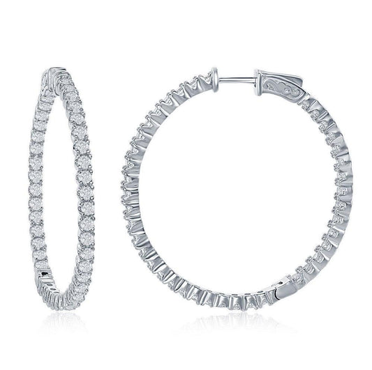 Sterling Silver 3x45mm Inside-Outside CZ Hoop Earrings - Johnny Dang & Co