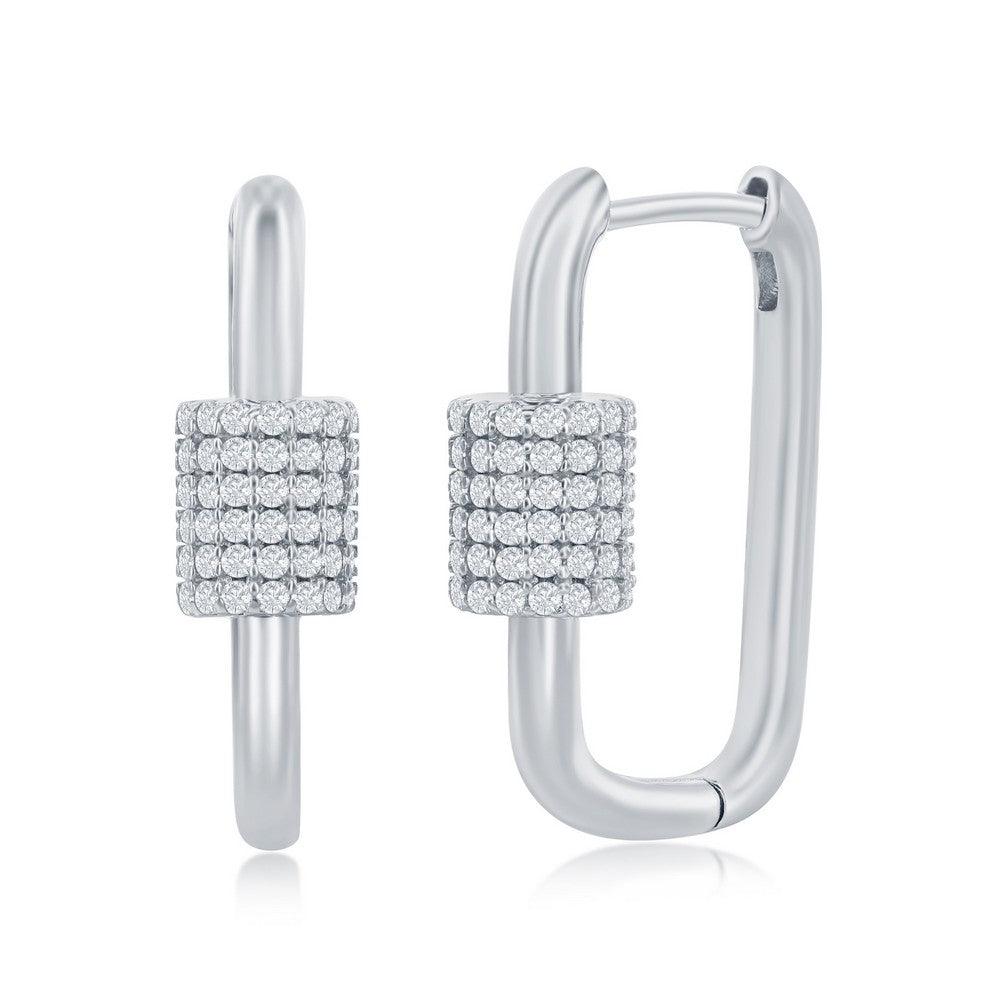 Sterling Silver Micro Pave CZ Oval Carabiner Paperclip Earrings - Johnny Dang & Co